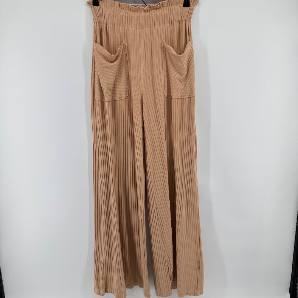 FP Movement Blissed‎ Out Wide Leg Pants Womens XS Sand Beige Ribbed Pockets